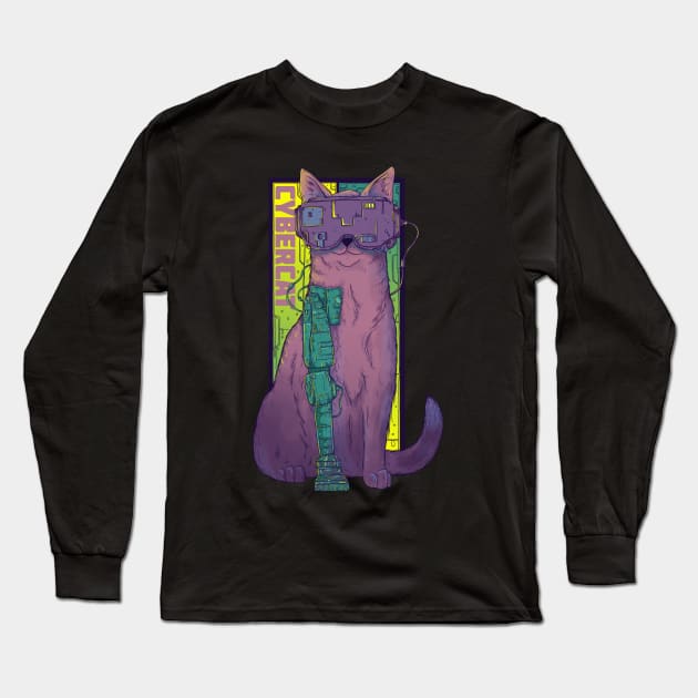 Cyber Cat Long Sleeve T-Shirt by Jess Adams